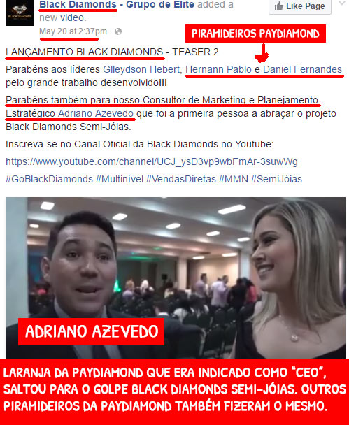 Adriano Azevedo ex-CEO PayDiamond na fraude brasileira Black Diamonds. (copiado de: tenhodividas.com)