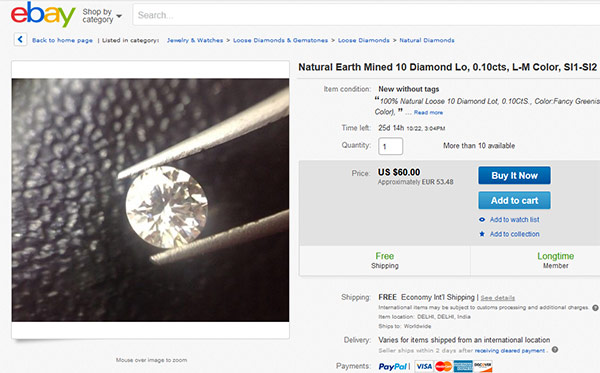 eBay é o melhor site para comprar diamantes baratos para usar nestes esquemas em pirâmide.