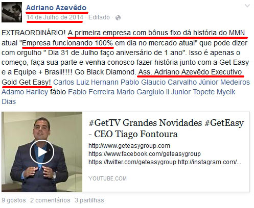 Adriando Azevedo burlando com o esquema em pirâmide GetEasy (copiado de fraude.pt))